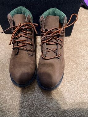 Timberland Brown Kids Lace-Up Suede Boots with Green Lining